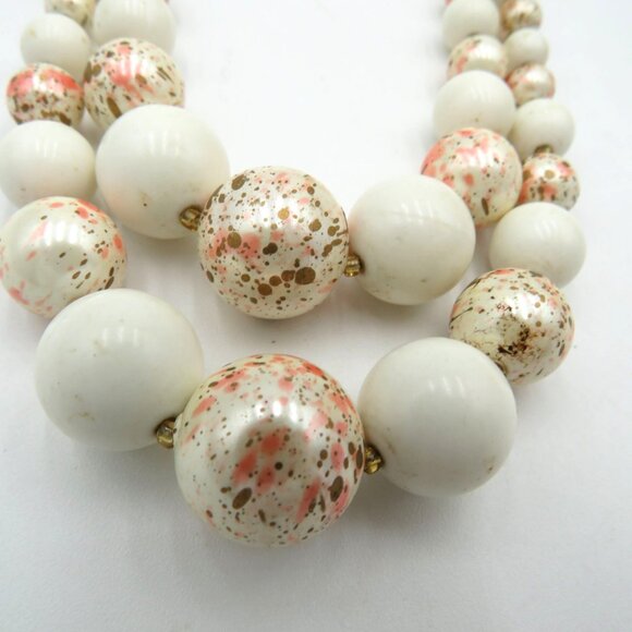 Vintage Necklace Double Strand 13" Cream Gold Speckled Graduated Beads Japan - Picture 2 of 9